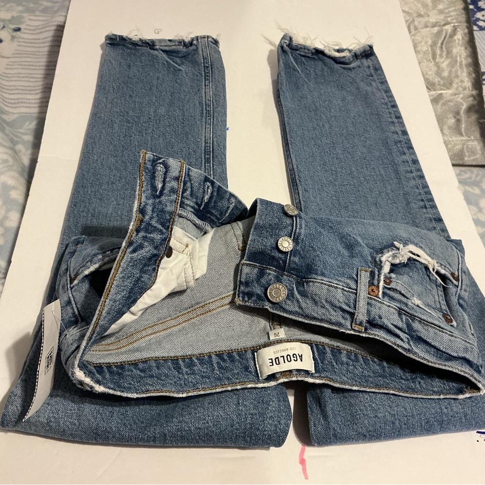 Agolde Frayed Hem Blue Denim Jeans